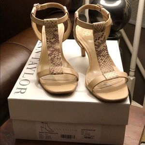 Ann Taylor natural python embossed leather sandals